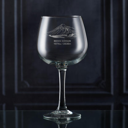 Engraved gin glass etched with the mountain Beinn Dorain, a Scottish Munro