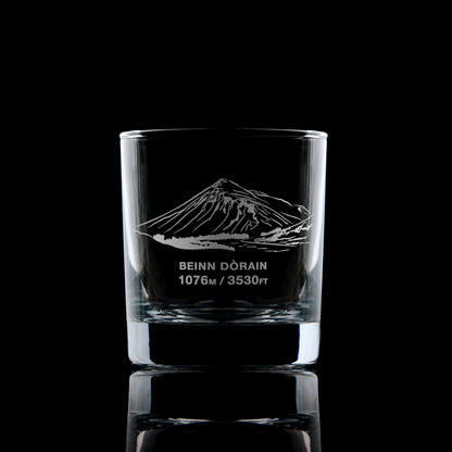 engraved whisky tumbler etched with mountain Beinn Dorain, scottish monro