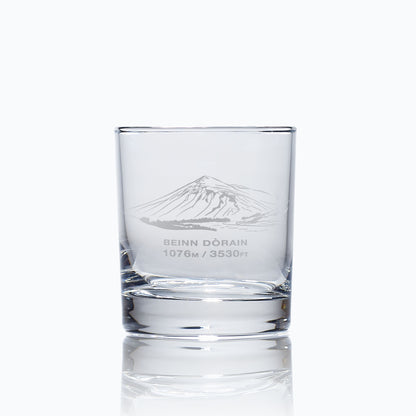 engraved whisky tumbler etched with mountain Beinn Dorain, scottish monro