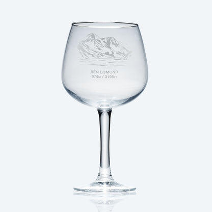 Balloon gin glass engraved with the Scottish Mountain Ben Lomond