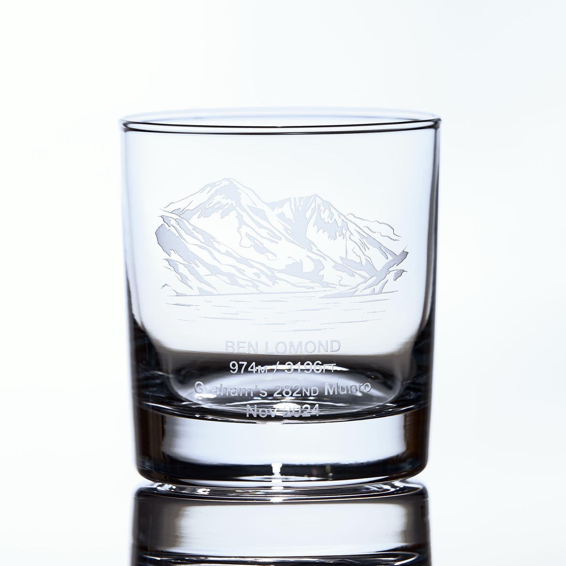 whisky glass engraved with the Scottish Monro Ben Lomond