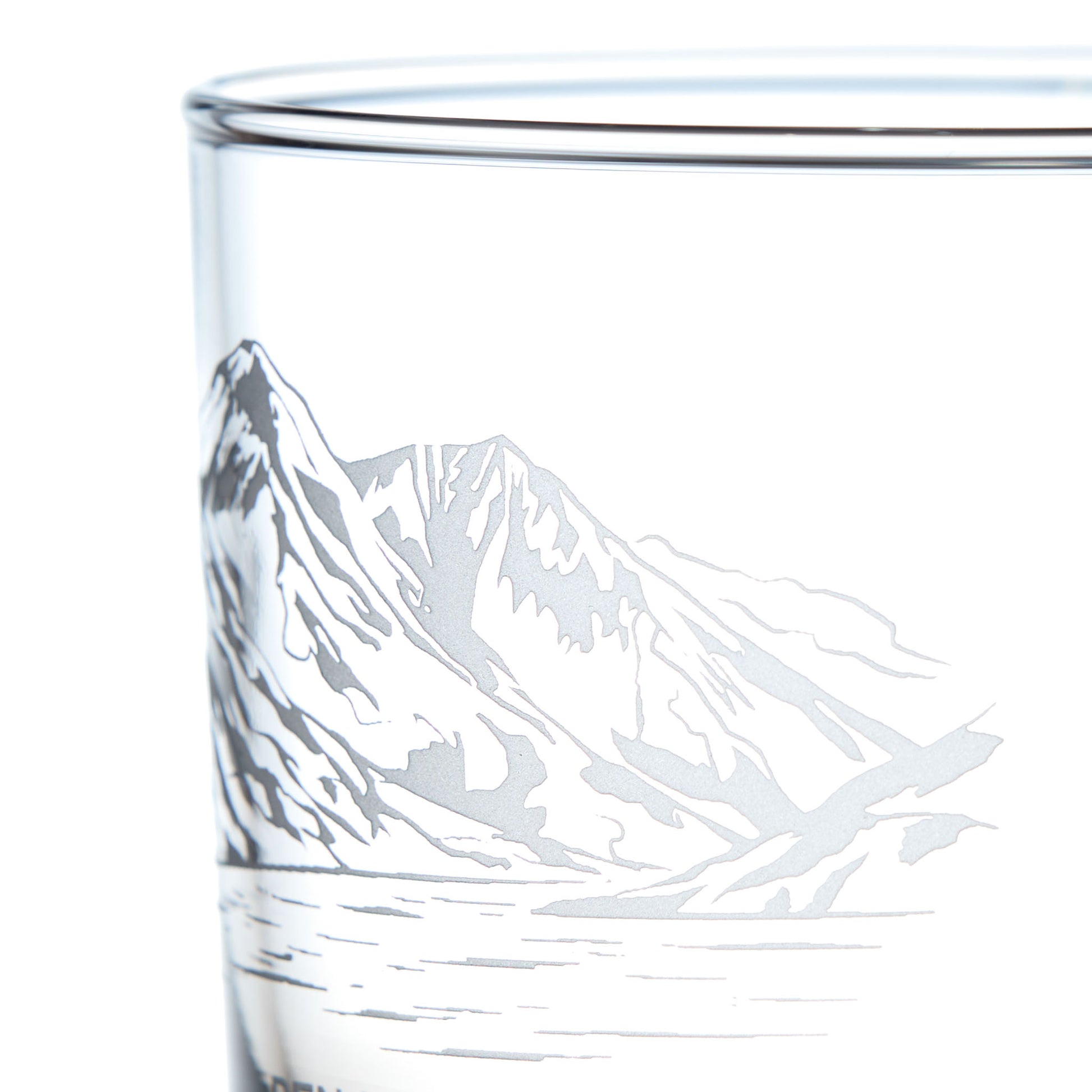 Close-up engraving detail of Ben Lomond on a whisky glass