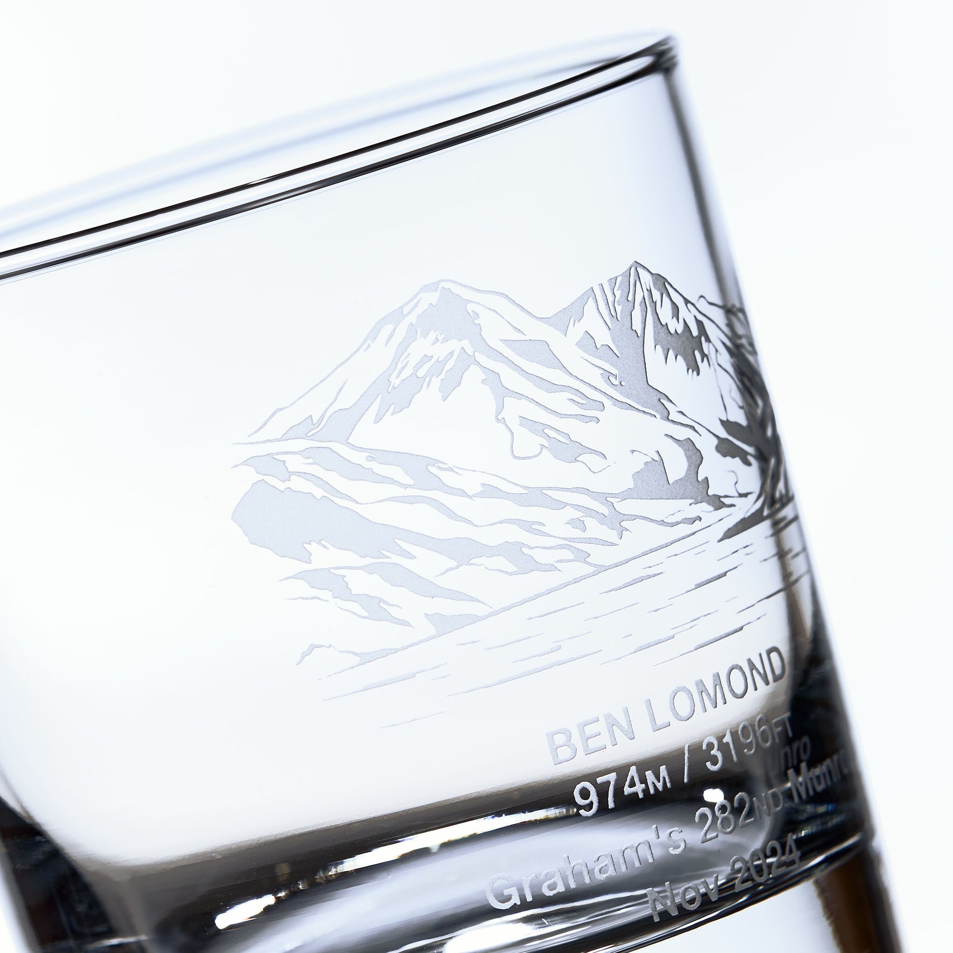 whisky glass engraved with the Scottish Monro Ben Lomond