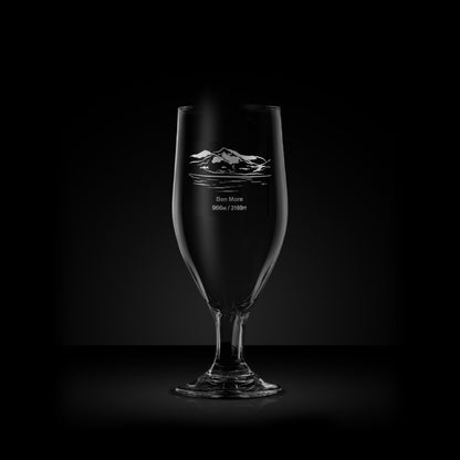 mountain stemmed beer glass engraved with ben More on the isle of mull