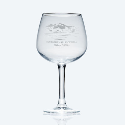 balloon gin glass engraved with ben More on the isle of mull