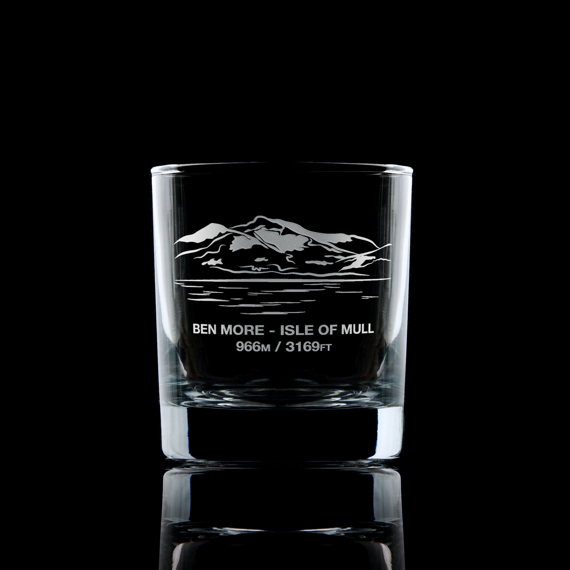 whisky tumbler engraved with the mountain Ben More isle of mull