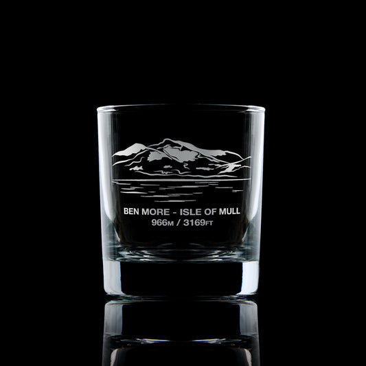 whisky tumbler engraved with the mountain Ben More isle of mull