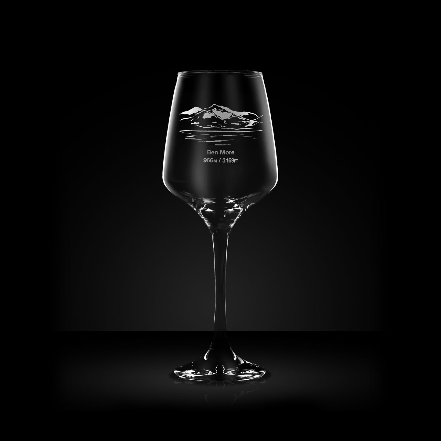 mountain wine glass engraved with ben More on the isle of mull