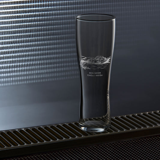 pint glass engraved with mountain Ben nevis