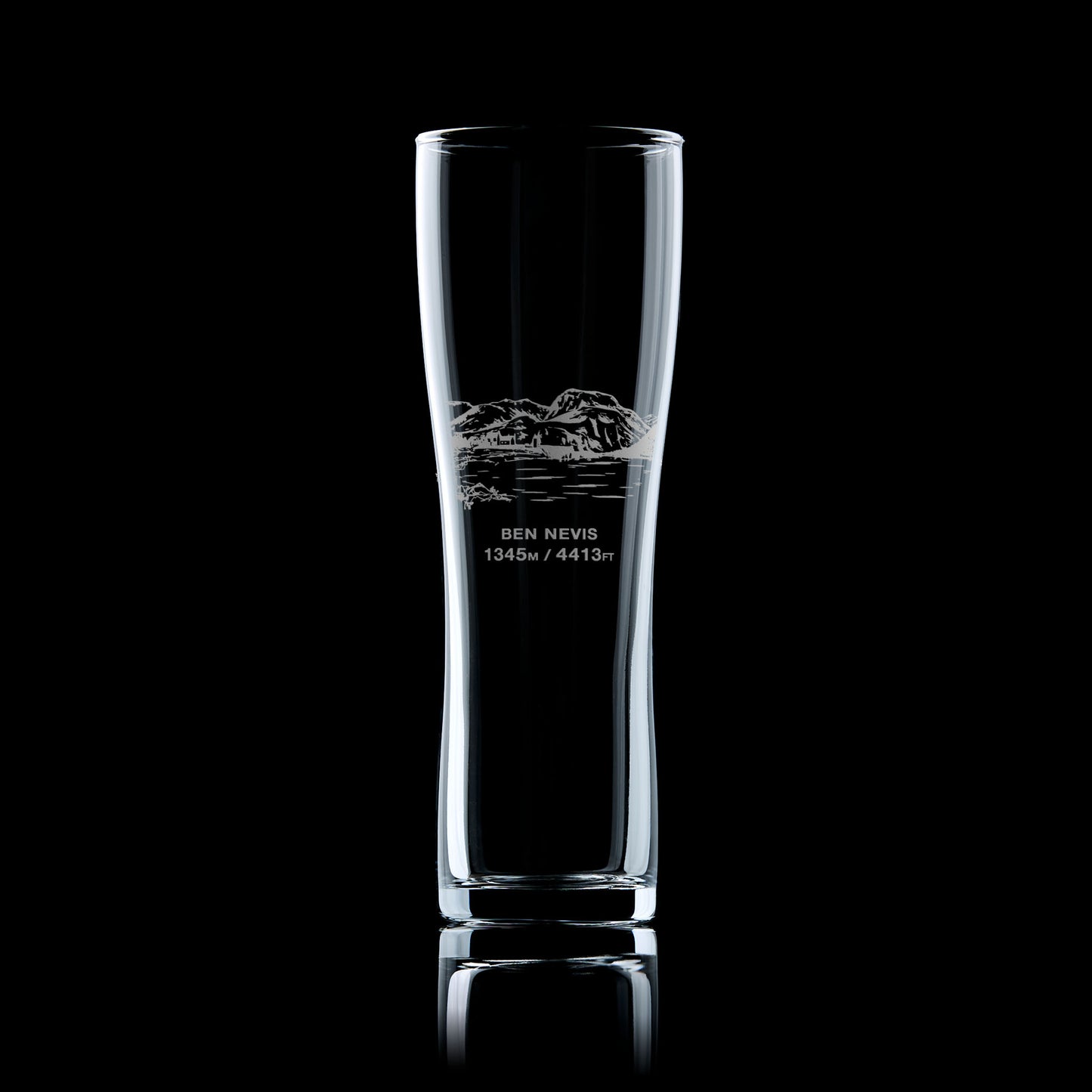 pint glass engraved with mountain Ben nevis