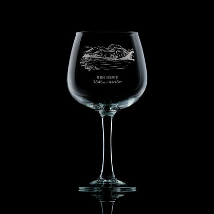 balloon gin glass engraved with mountain Ben nevis