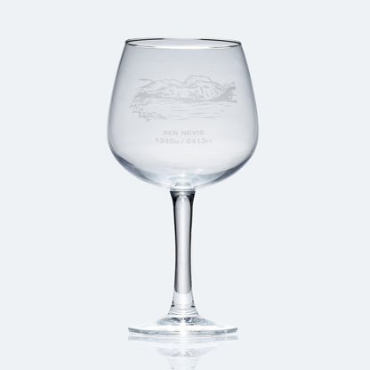 balloon gin glass engraved with mountain Ben nevis