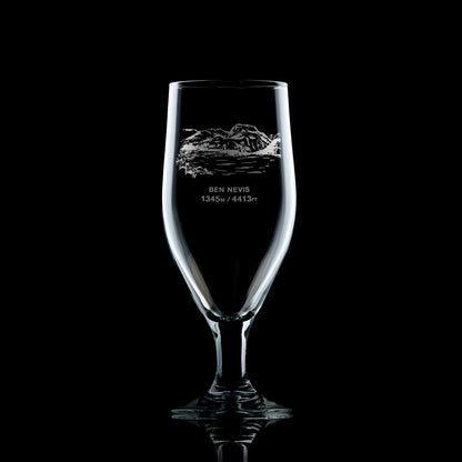 chalice style beer glass engraved with mountain Ben nevis