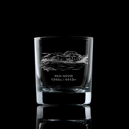 Whisky glass engraved with the Scottish mountain Ben Nevis