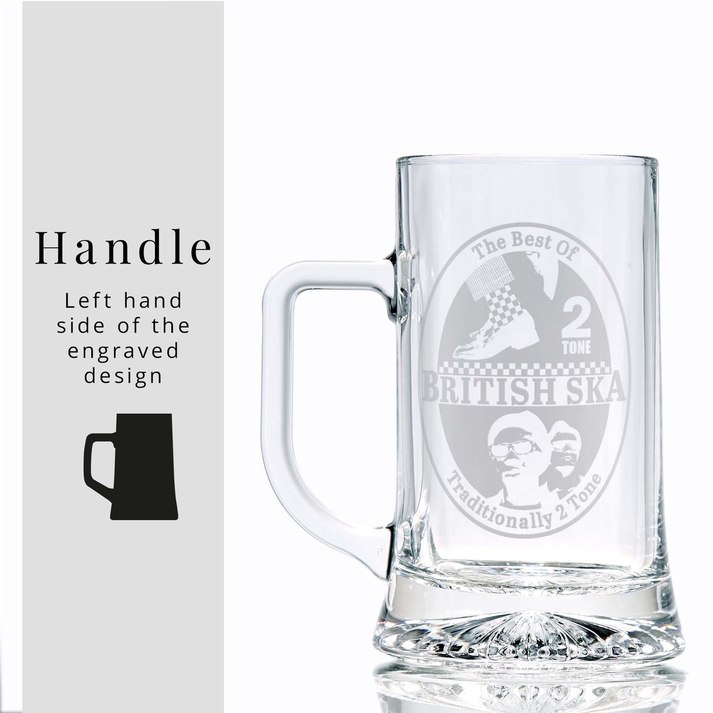 Glass tankard engraved with traditionally 2 tone and SKA checkerboard designs