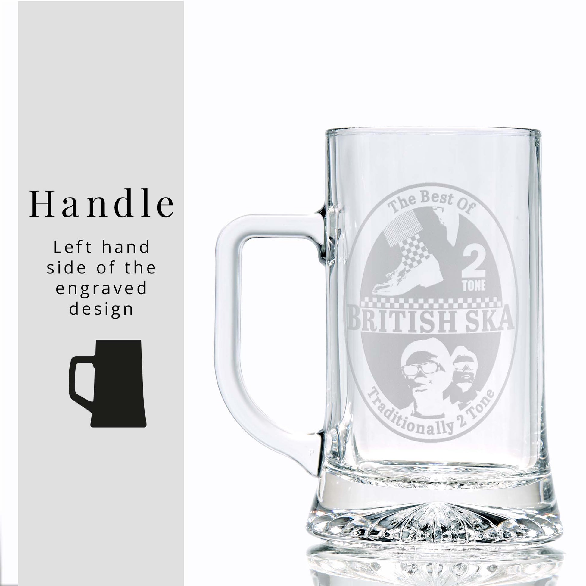 Glass tankard engraved with traditionally 2 tone and SKA checkerboard designs