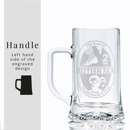 Glass tankard engraved with traditionally 2 tone and SKA checkerboard designs
