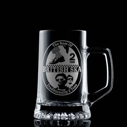 Tankard engraved with traditionally 2 tone and best of british ska checkerboard designs
