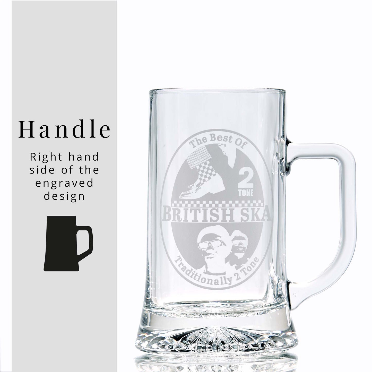 SKA glass tankard  engraved with traditionally 2 tone and checkerboard designs