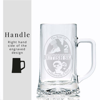 SKA glass tankard  engraved with traditionally 2 tone and checkerboard designs