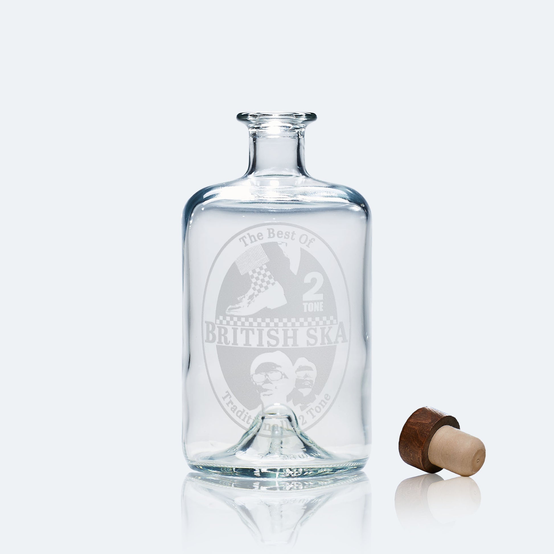 Decanter bottle engraved with ska and two tone designs