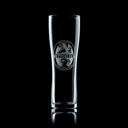 tall pint glass engraved with a britsh ska design