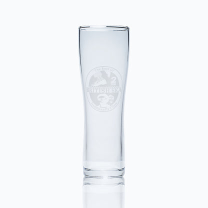 tall pint glass engraved with a britsh ska design