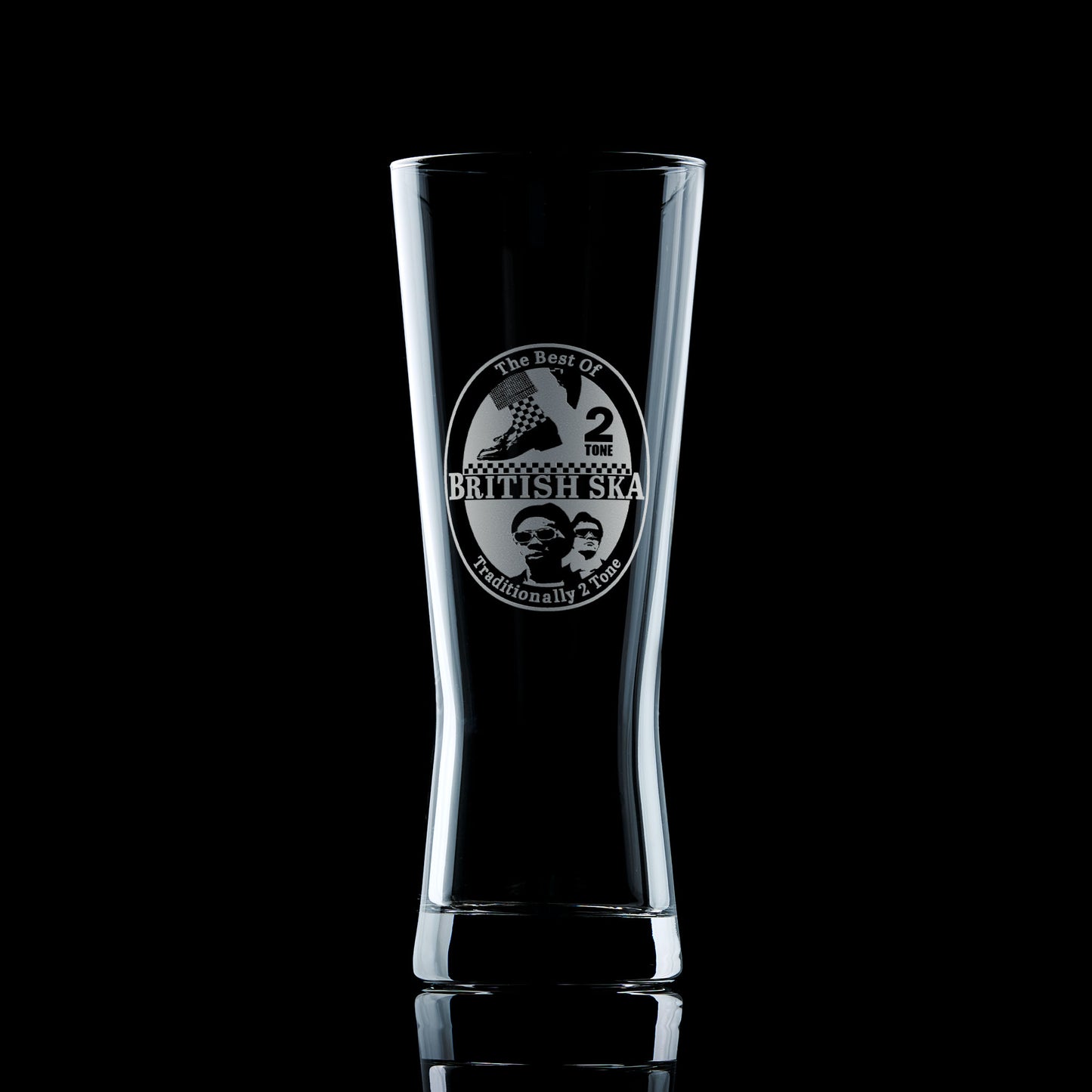 pilsner glass engraved with a britsh ska design