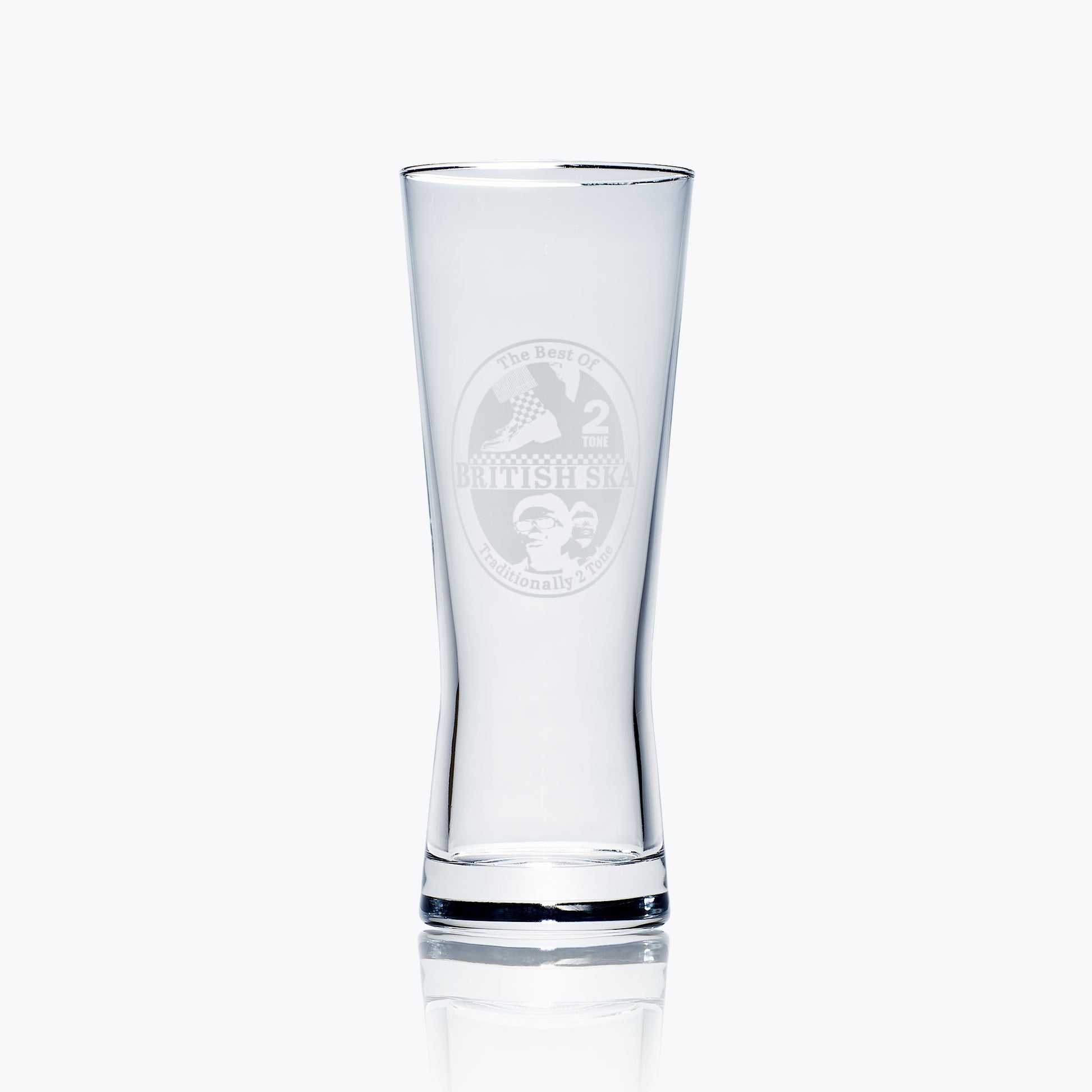 pilsner glass engraved with a britsh ska design