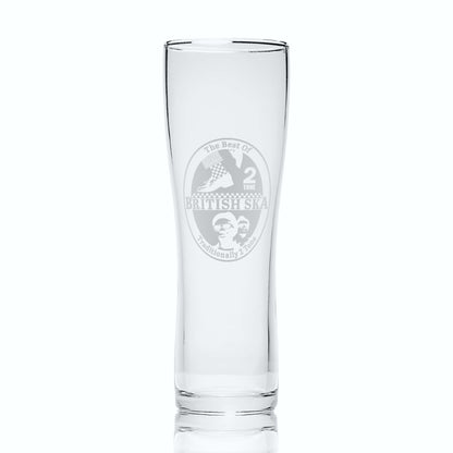 tall pint glass engraved with a britsh ska design
