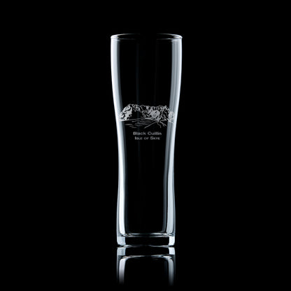 pint glass engraved with black cuillin isle of skye