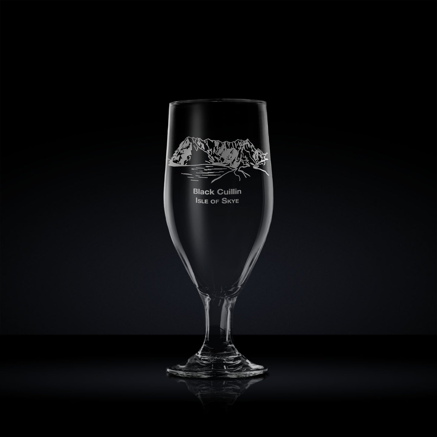 chalice style beer glass engraved with black cuillin isle of skye