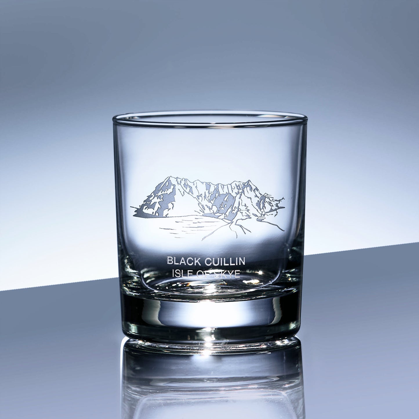 whisky glass engraved with black cuillin ridge on the isle of skye