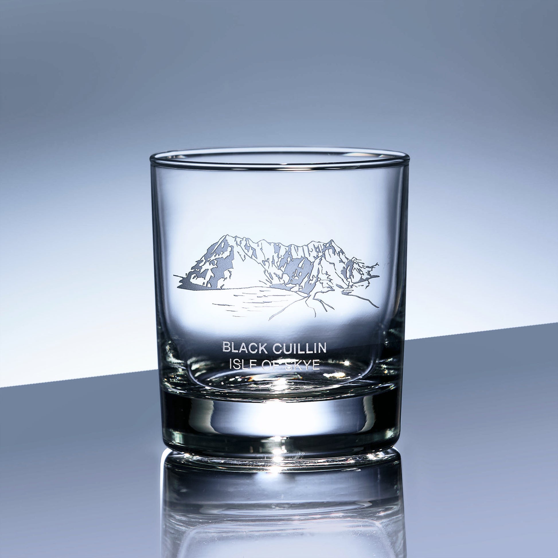 whisky glass engraved with black cuillin ridge on the isle of skye