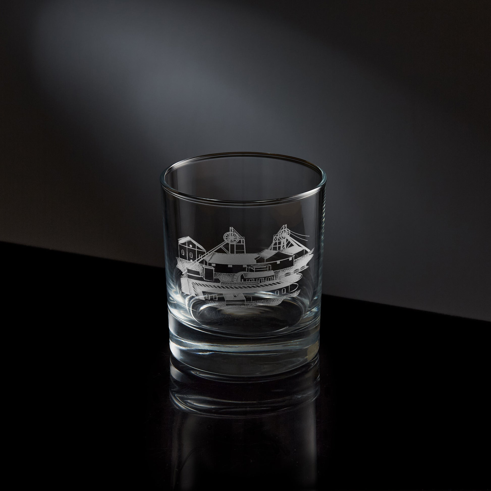 engraved whisky glass etched with blairhall colliery, west fife