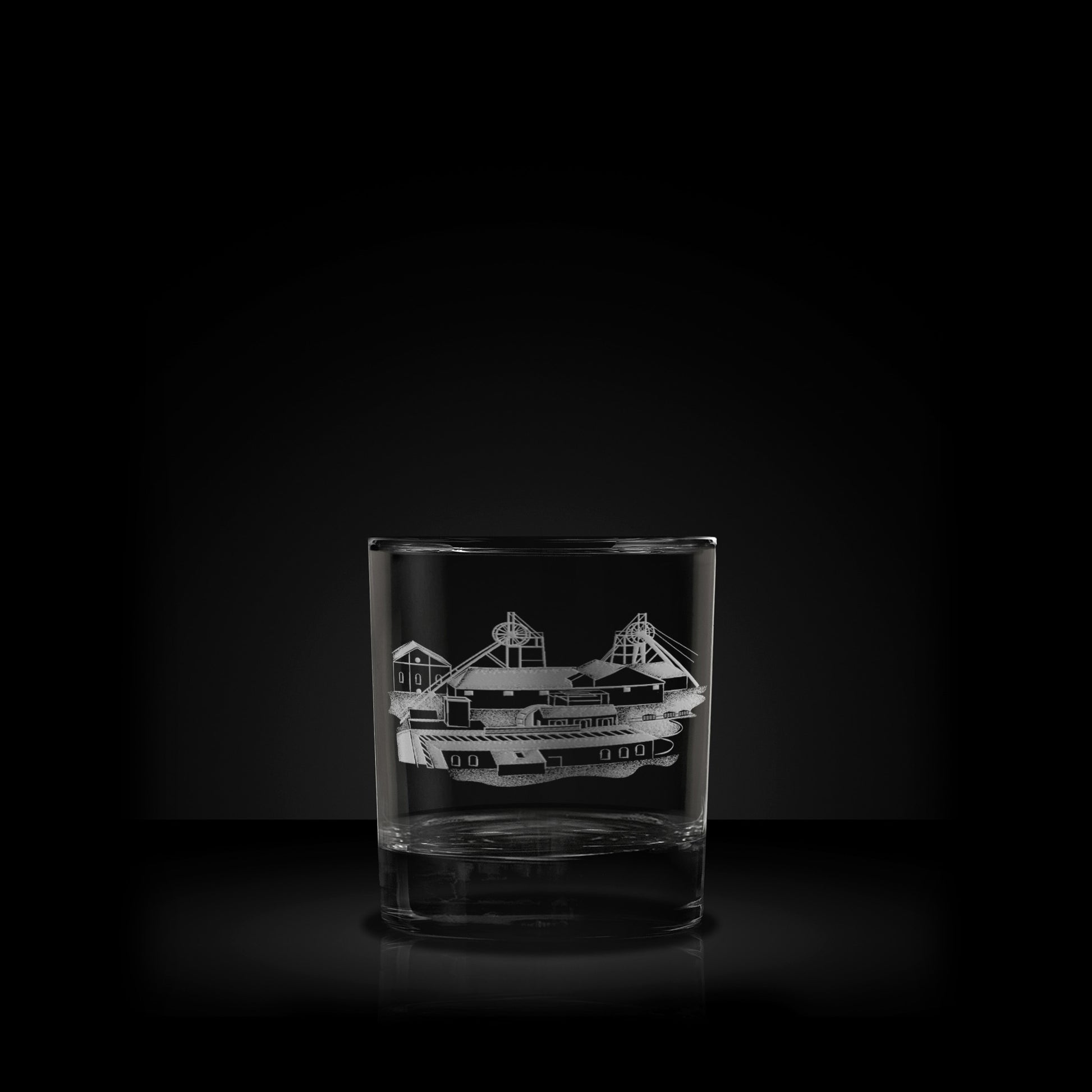 engraved whisky glass etched with blairhall colliery, west fife