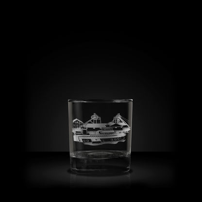 engraved whisky glass etched with blairhall colliery, west fife