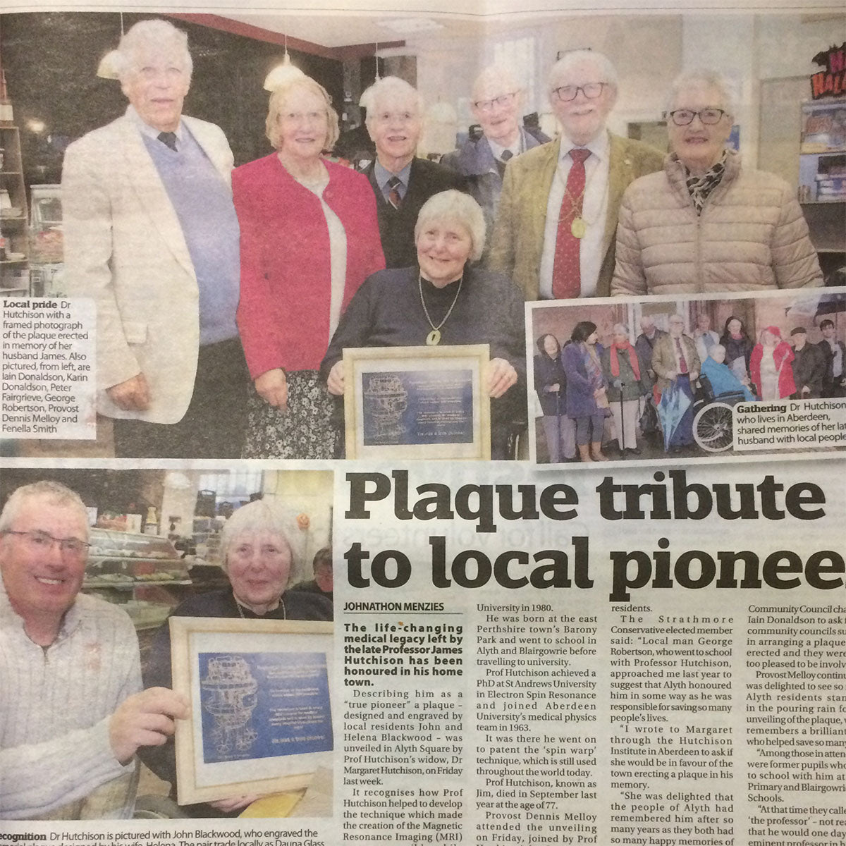 newspaper article about engraved slate MRI plaque