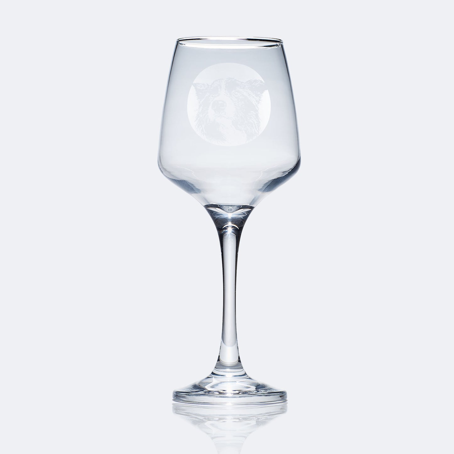 pet dog stemmed wine glass engraved with a border collie portrait