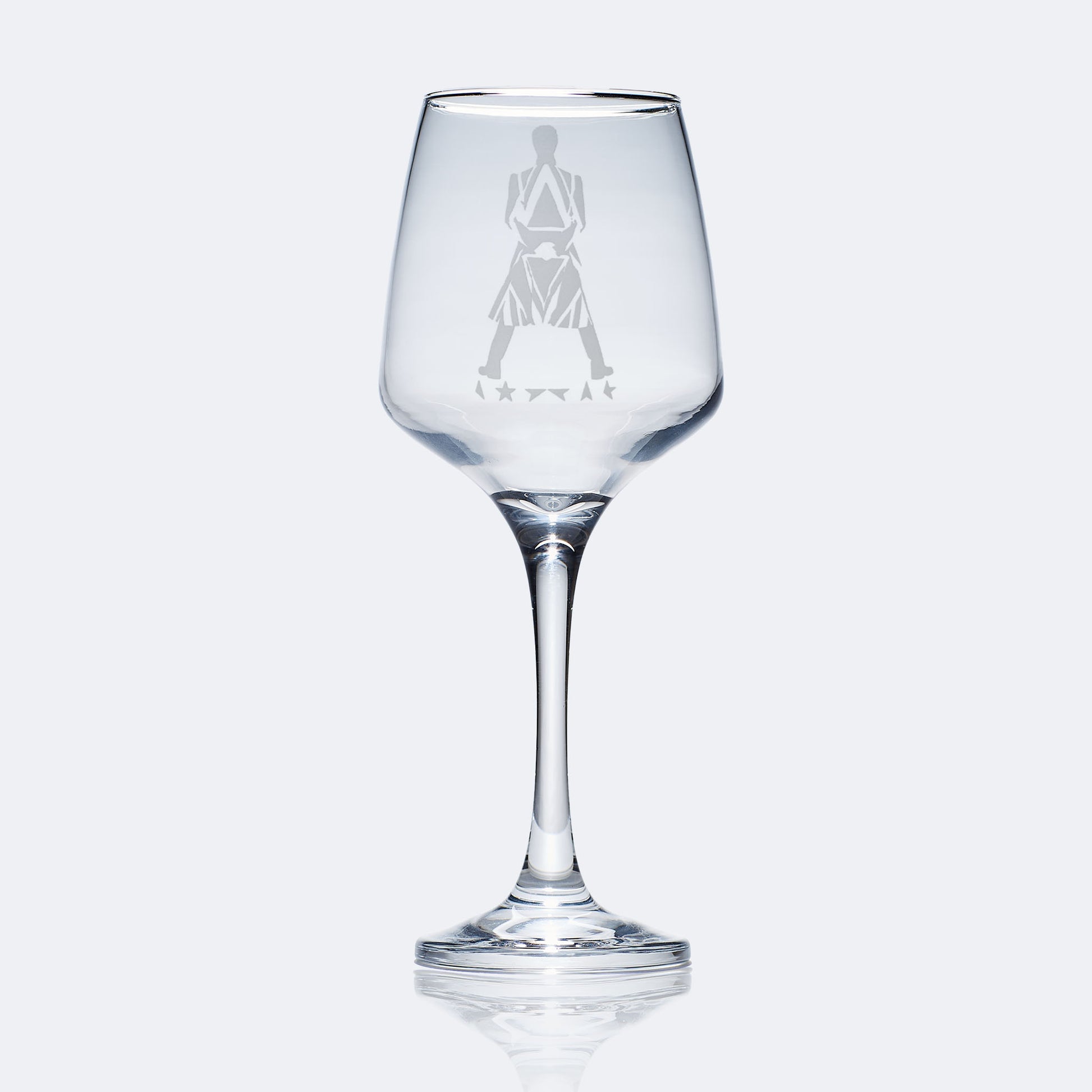 stemmed wine glass engraved with David Bowie's earthlings jacket