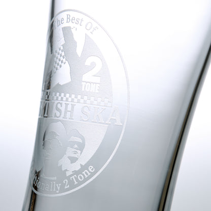 engraving detail of british ska 2 tone pint glass