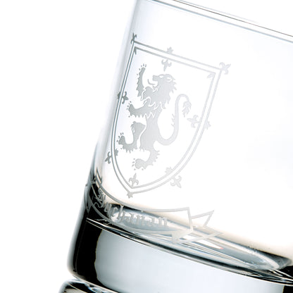 Lion rampant coat of arms whisky glass engraved with personalised test