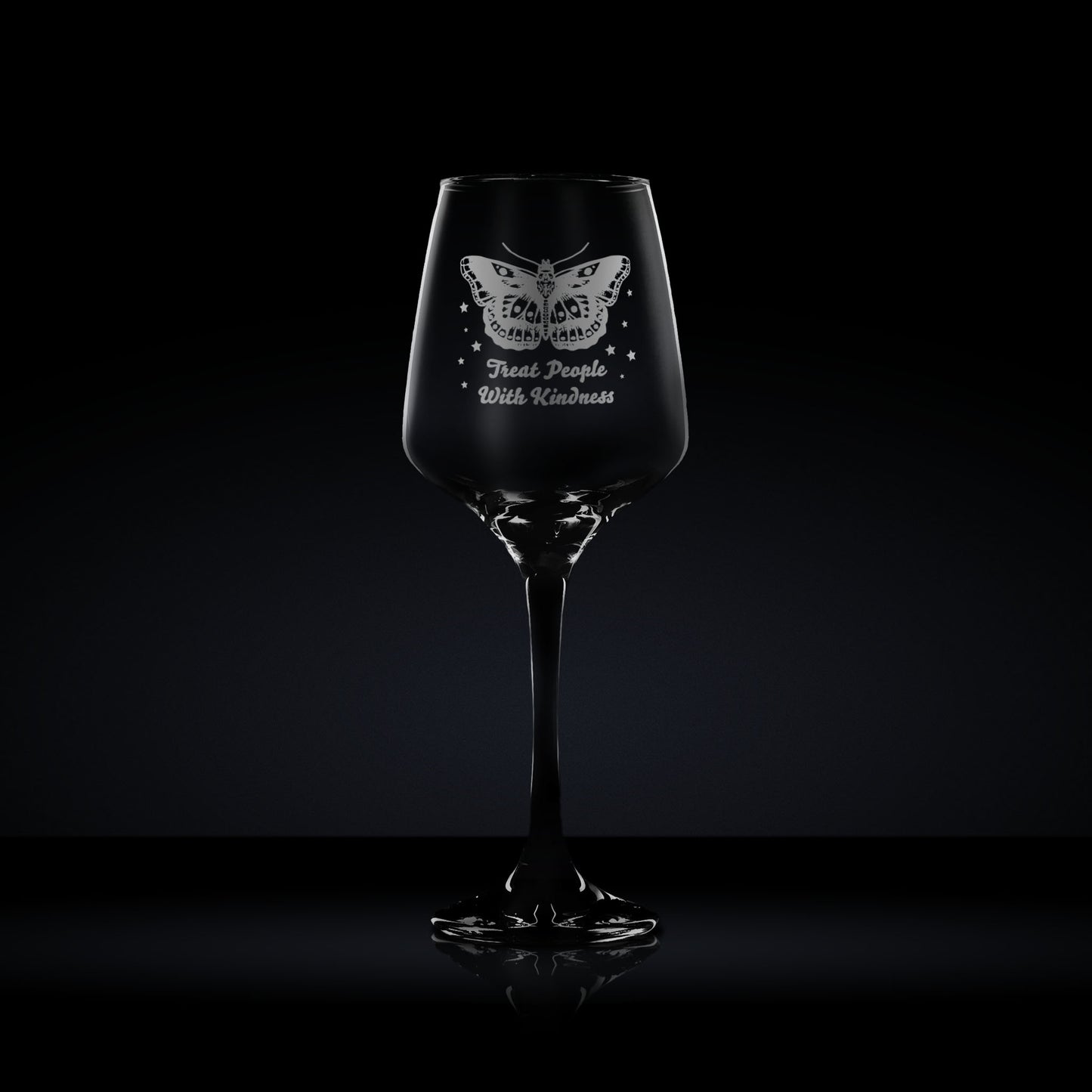 wine glass engraved with styles butterfly tattoo and stars