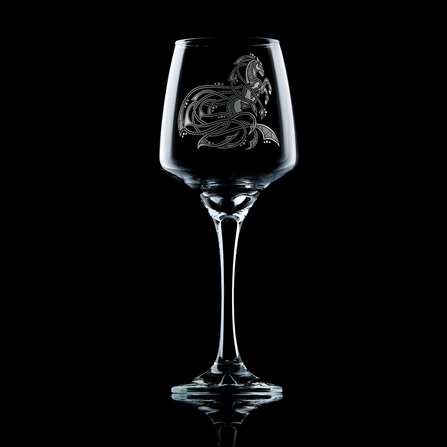 stemmed wine glass engraved kelpie water horse