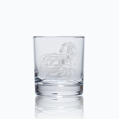 Hand-engraved Celtic Knotwork Horse whisky glass