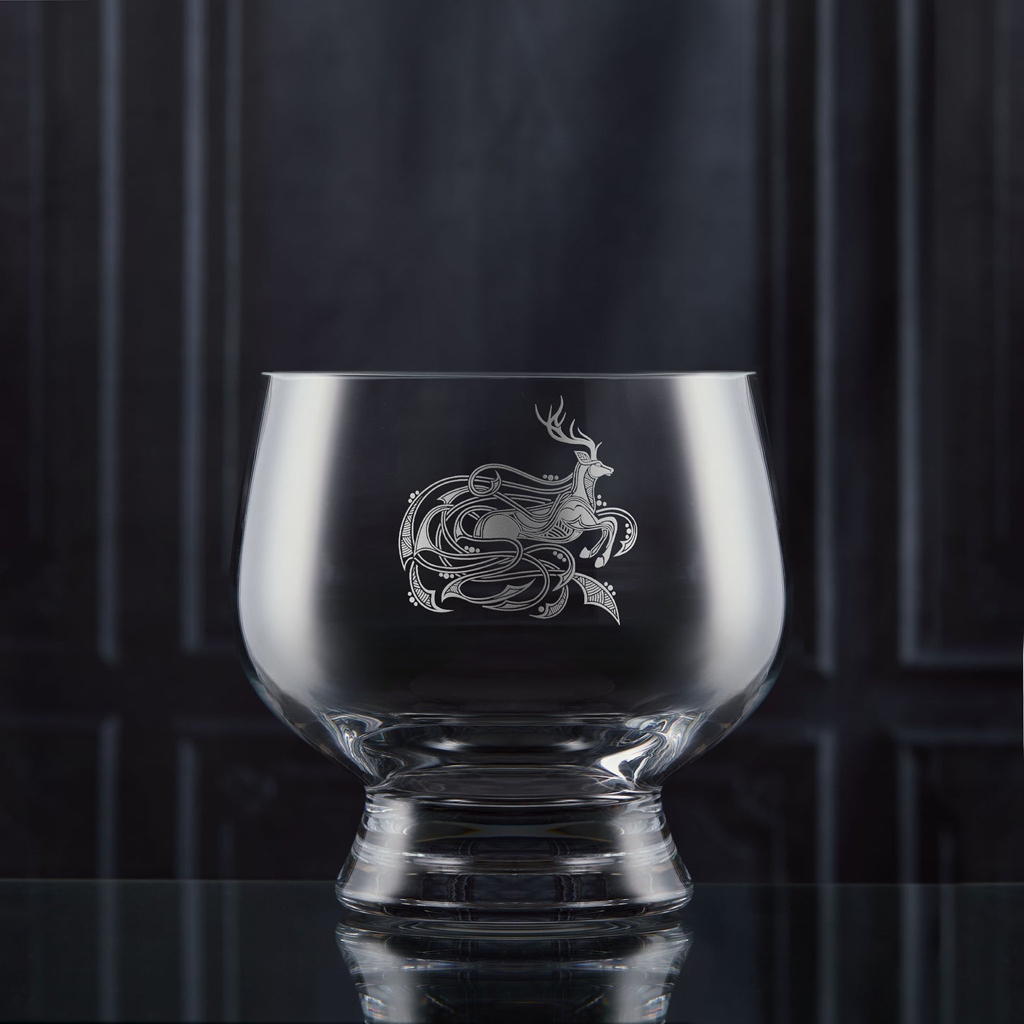 Celtic presentation bowl engraved with a highland stag and anamorphic design