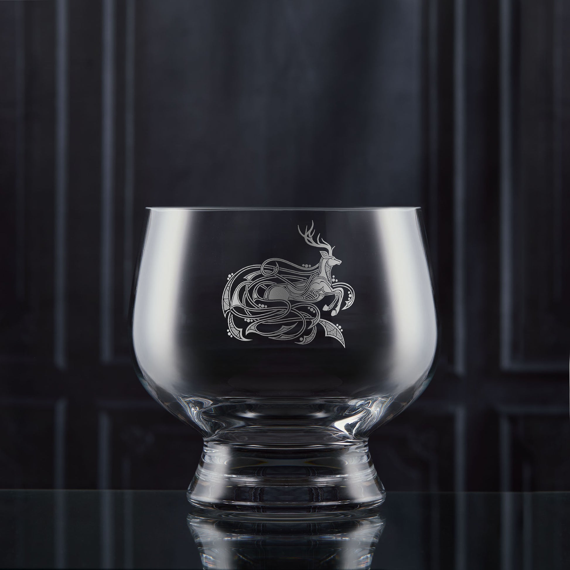 Celtic presentation bowl engraved with a highland stag and anamorphic design