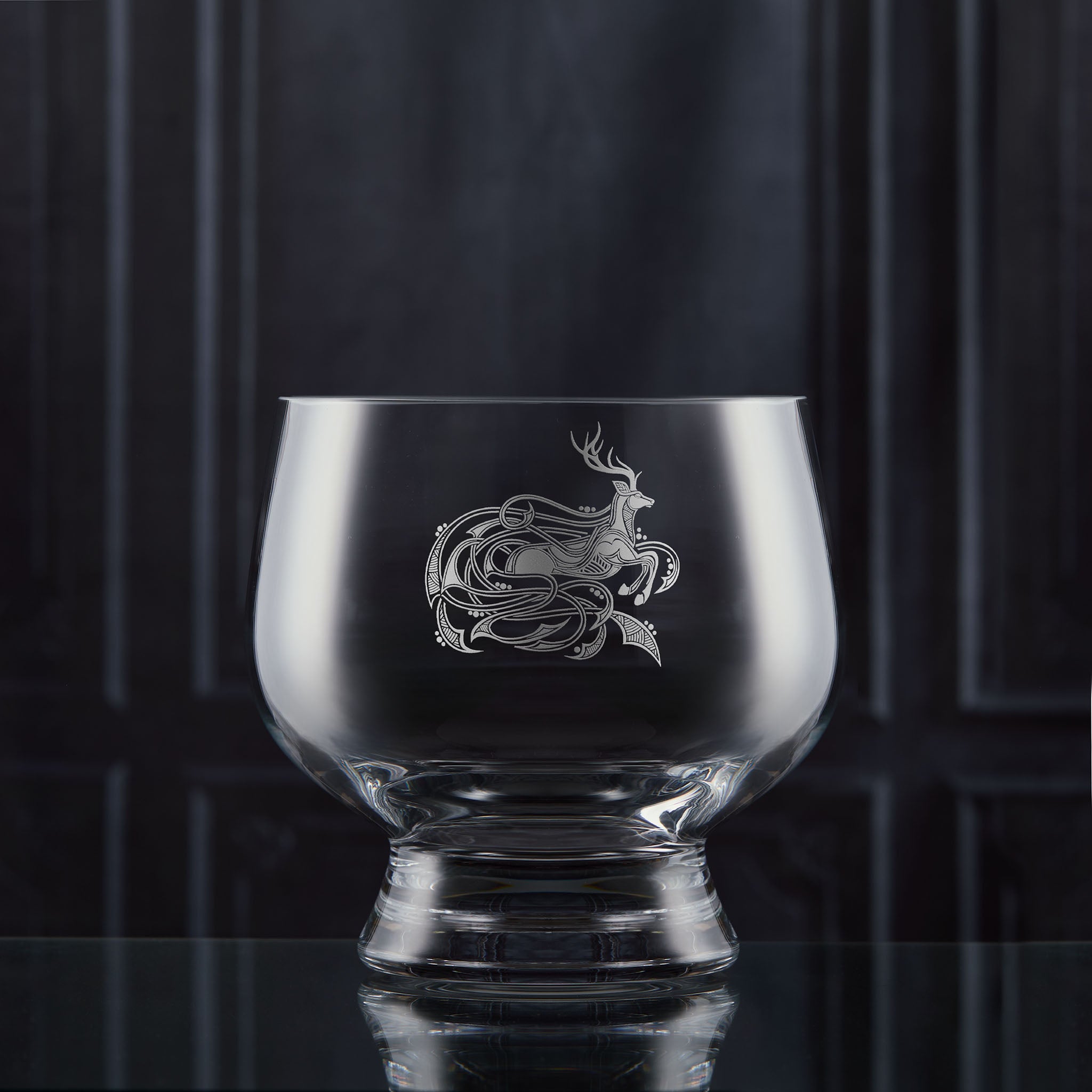 Celtic presentation bowl engraved with a highland stag and anamorphic design