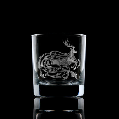 whisky tumbler engraved with celtic knotwork stag