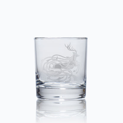 whisky tumbler engraved with celtic knotwork stag